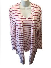 Chico’s Ultimate Tee Cardigan/Tank Set Pink Striped Sz 2/L Soft Cotton/Modal