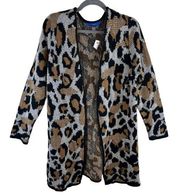 Apt. 9 NWT Leopard Print Long Sleeve Long Open Fuzzy Cozy Cardigan Size L