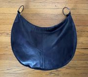 Anthropologie Black Leather Hobo Bag w Silver Loop Handles Large