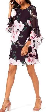 NINE WEST • Womens Floral Print Bell Sleeves Sheath Dress Purple