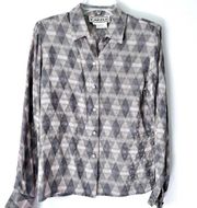 Vintage Carlisle 100% silk geometric print button down blouse size 6