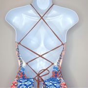 Altar’d State One Piece Maya Lace Up Back Boho Swim Suit Size Small