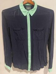 Small MaEVE/Anthropology Blouse-Blue/Blue Sz 4 Breezy L/S RET$99 Womens