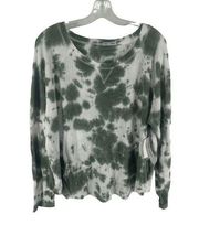 Sweet Romeo Women's Tie Dye Sweatshirt Waffle Knit Thumb Hole Top Green Small NE