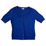 New York & Company Women's Medium Simple Blue Short-Sleeve Cardigan Blouse