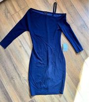 Max + Ash Dress Bodycon Small Blue Women's Midi Casual Cold Shoulder One Strap