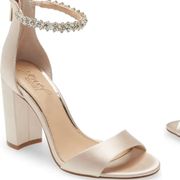 Badgley Mischka Collection Louise Beige Ankle Strap Sandal Heel