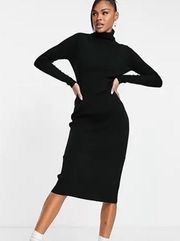 Brave Soul rebecca high neck knit midi dress in black New with Tag