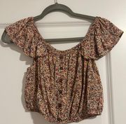 Cropped Boho Floral Off-shoulder Top