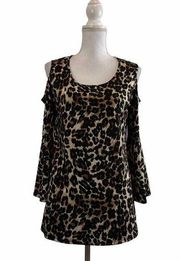 Melissa Paige Med Animal Print Cold Shoulder Top