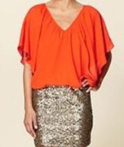 C. Luce orange batwing gold sequin mini dress size medium