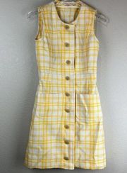 Tory Burch Dress Women 2 Yellow Plaid Print Jacquard Shift Dress Preppy Classic