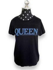 Bravado Womens Tee Sz M QUEEN Band Tee Black Blue Flocked 1980 The Game