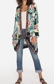 Johnny Was Solomio Tropical Parrot Kimono Open Cardigan Size XS Embroidery Sheer