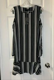 NWT Fate by LFD Black Striped Cold Shoulder 3/4 Sleeve Dress S