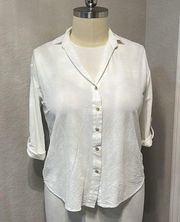 | White Pullover Stretch Henley Blouse
