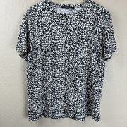 Derek Lam Shirt Women Medium Blue White Flowers Short Sleeve Tee Classic Staple