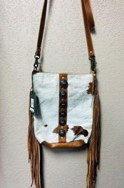 Myra Bag White/Brown fringe Hide Crossbody