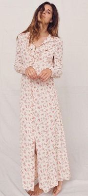 Dress Lillian Floral Long-Sleeve Buttoned Midi English Rose S EUC