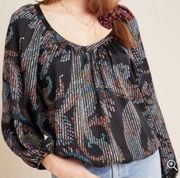 Maeve by Anthropologie Madeira Burnout Top Paisley Stripes Black Multi Blouse SM