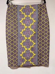 The Limited Yellow & Blue Moroccan Print Straight Pencil Skirt Size 12 EUC Lined