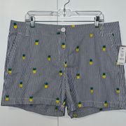 Crown & Ivy Caroline Pineapple Pinstripe Striped Shorts 5” Stretch Twill 16 NEW