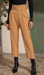 SheIn New  Camel Yellow High Rise Paper Bag Straight Leg Dress Pants Size Medium