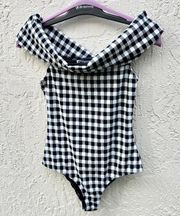 Beach Riot Gingham Off-the-Shoulders One Piece Swimsuit Black/White Women's Sz S