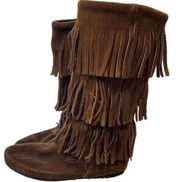  Suede mid calf 3-Layer Fringe Boot MINNETONKA Size 7