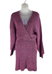 NEW Ganni Melange Knit Dress V-neck Short Blouson Sleeve PInk Size S