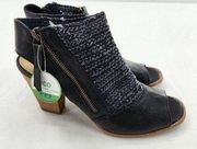 PAUL GREEN Womens Size 5.5 Black Woven Leather Peep Toe Sandals Heels Booties
