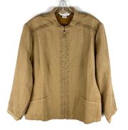 Drapers & Damon’s Tan Vegan Suede Zip Up Embellished Diamond Casual Jacket PXL