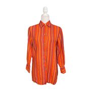 Valerie Stevens 100% Linen Orange Purple Striped Button Down Long Sleeve Blouse