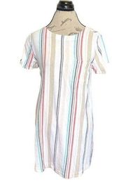 Cloth & Stone Dress Striped Button Shift Linen Blend Short Sleeve Size Small