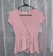 cool pink wrap top with deep v *small*