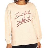 NEW NWT WILDFOX Statement Sweatshirt Solid Pink Cocktails Alcohol Crewneck Small