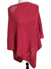 BASS Crochet Knit Poncho Sweater, size L-XL, Red