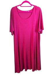 Susan Graver Plus 1X Pink Fuchsia Liquid Knit Swing Maxi Midi Dress A221423