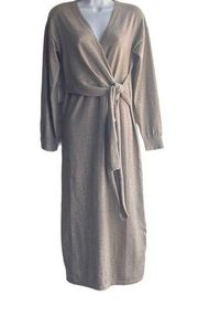 Modern Citizen Womens Medium Wrap Midi Sweater Dress Tan Long Sleeve V Neck