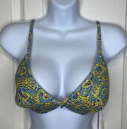 NWT  Quilted Paisley Printed Bikini Top Yellow and Blue Size 14