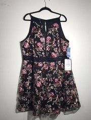 BCX Dress Black and Floral Spaghetti Strap Size 24W NWT