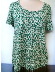 Lucky Brand  ladies short sleeve green floral pullover cotton tunic top medium