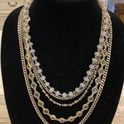Ann Taylor Silver Tone Beaded Statement Necklace