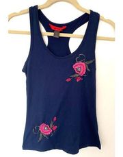 Hot Kiss Blue Stretchy Soft Embroidered Tank Top Sz S