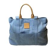 Sonoma Goods For Life Canvas Tote Bag Blue Chambray Denim Tan Details NWOT