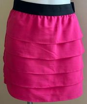Central Park West Pink  & Black Elastic Waist layered Mini Skirt   SZ L