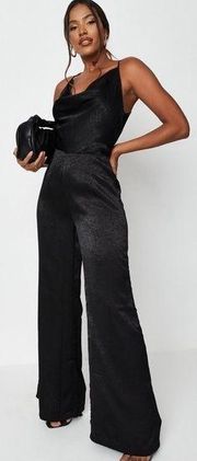 Nasty Gal  Black Satin Open Back Party Jumpsuit Small