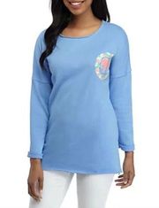 Crown & Ivy Elephant Raw Edge Tunic Shirt Periwinkle Blue Medium