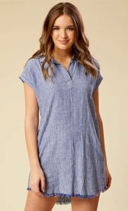 Thread & Supply Blue White Striped Short Sleeve Shirt Dress - Womens Size M