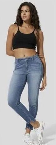 Halara Blue Stretchy Knit Asymmetrical Hem Skinny Blue Jeans Size XS NWT